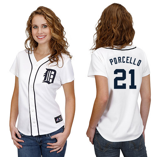 Rick Porcello #21 mlb Jersey-Detroit Tigers Women's Authentic Home White Cool Base Baseball Jersey